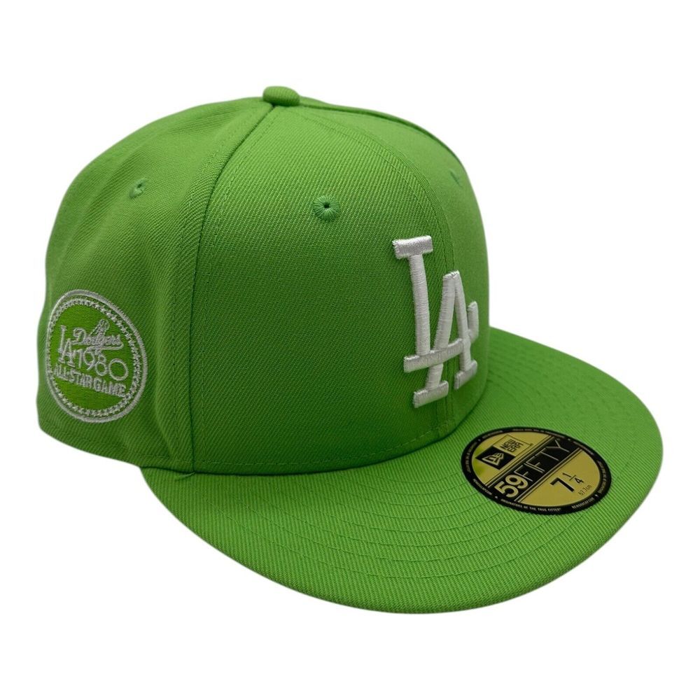 New Era 59Fifty Los Angeles Dodgers Hat Cap 7 1/4 Lime Green 1980 All Star Game